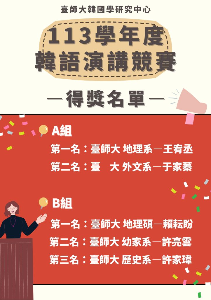 得獎海報_113學年度韓語演講競賽